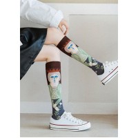 Handmade Abstract art Print Cotton Over The Calf Socks