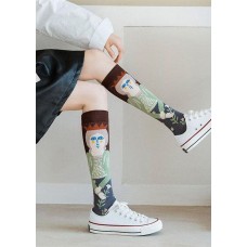 Handmade Abstract art Print Cotton Over The Calf Socks