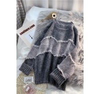 Oversized gray clothes For Women fashion  oversize patchwork knit sweat tops