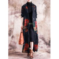 Fashion plus size maxi coat fall trench coats red prints  overcoat