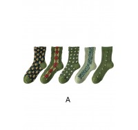 Simple Floral Jacquard Cotton Crew Socks