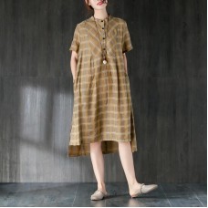 vintage Midi-length cotton dress plus size Lattice Summer Women Dress with Button