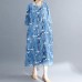 2019 floral long cotton dresses plus size Batwing Sleeve long cotton dresses Elegant o neck cotton dress