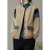 Modern Khaki O-Neck Pockets Patchwork Fine Cotton Filled Jacket Spring