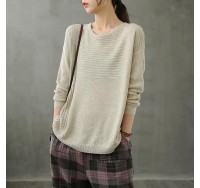 Diy o neck linen fall tops women Cotton beige top