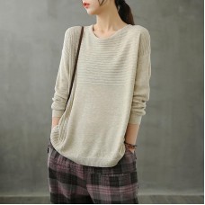 Diy o neck linen fall tops women Cotton beige top