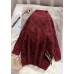 Women burgundy Sweater outfits plus size o neck thick Art  knitted tops