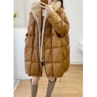 Simple Yellow Hooded Mink Hair Patchwork Duck Down Winter down coat