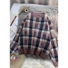 For Work purple knitted clothes warm oversized plaid knitwear