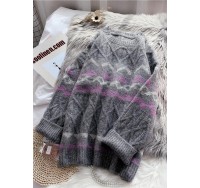 Cute o neck Sweater dress outfit plus size dark gray striped oversized knit dresses