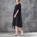 Fine summer dresses oversize Loose Round Neck Short Sleeve Irregular Black Dress