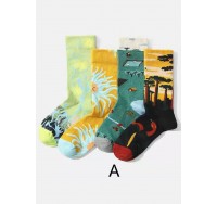 Fine Retro college style Jacquard Cotton Mid Calf Socks